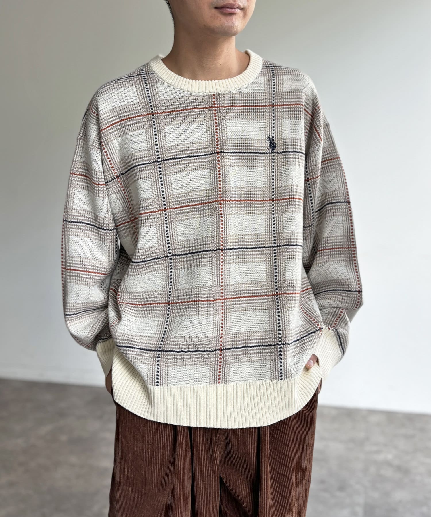 CPCM(シーピーシーエム) 【U.S. POLO ASSN.】チェッククルーネックニット