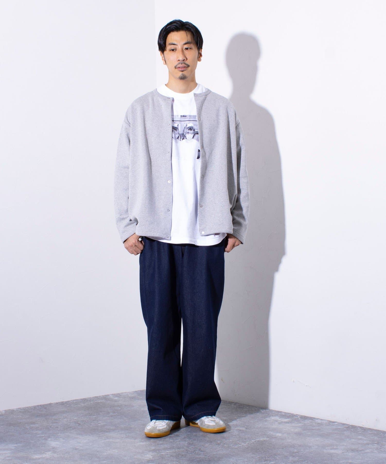 GLOSTER】バックフリース スナップボタン クルーネックカーディガン 