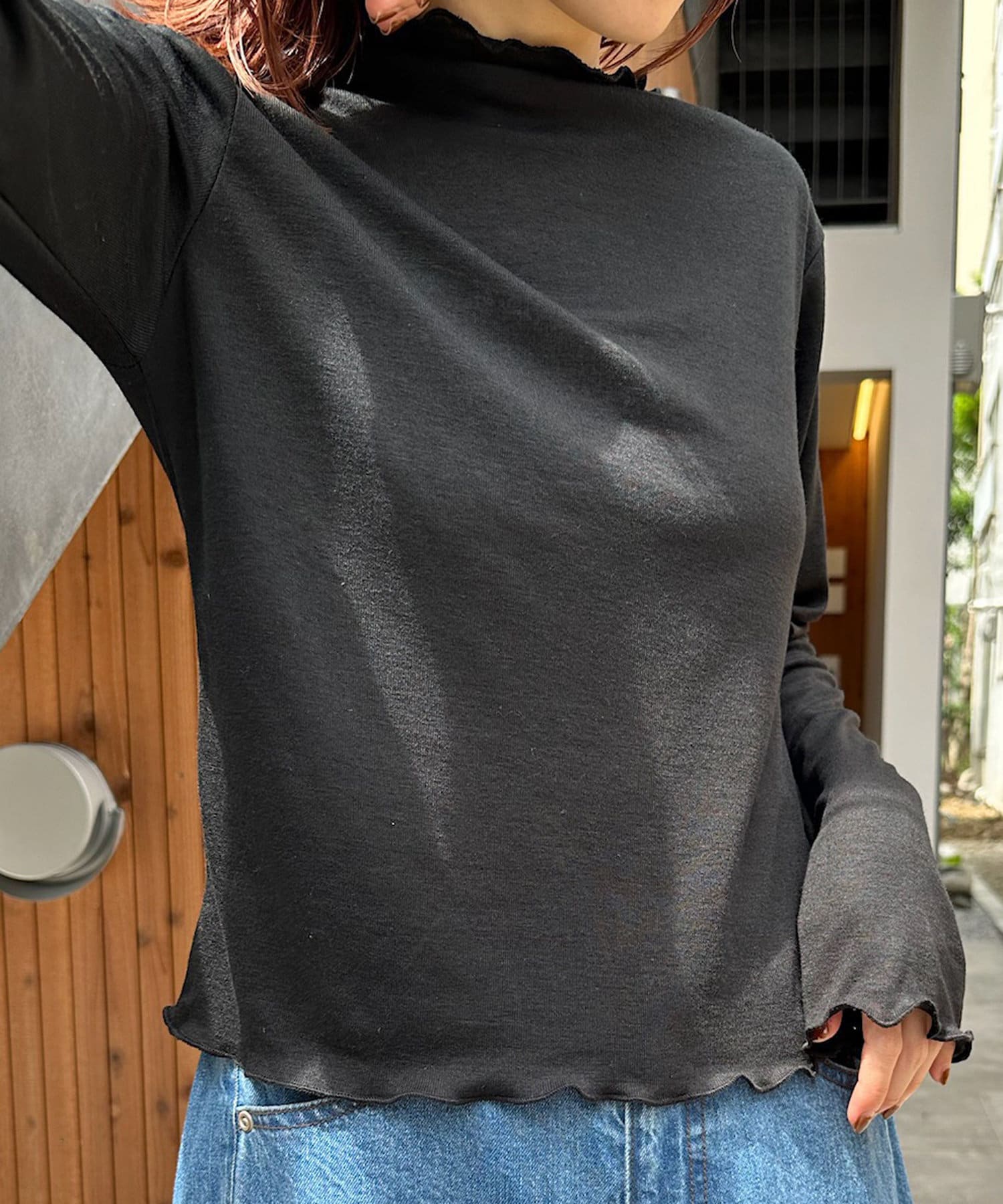 OUTLET(アウトレット) 【w closet】シアーボトルネックカットソー