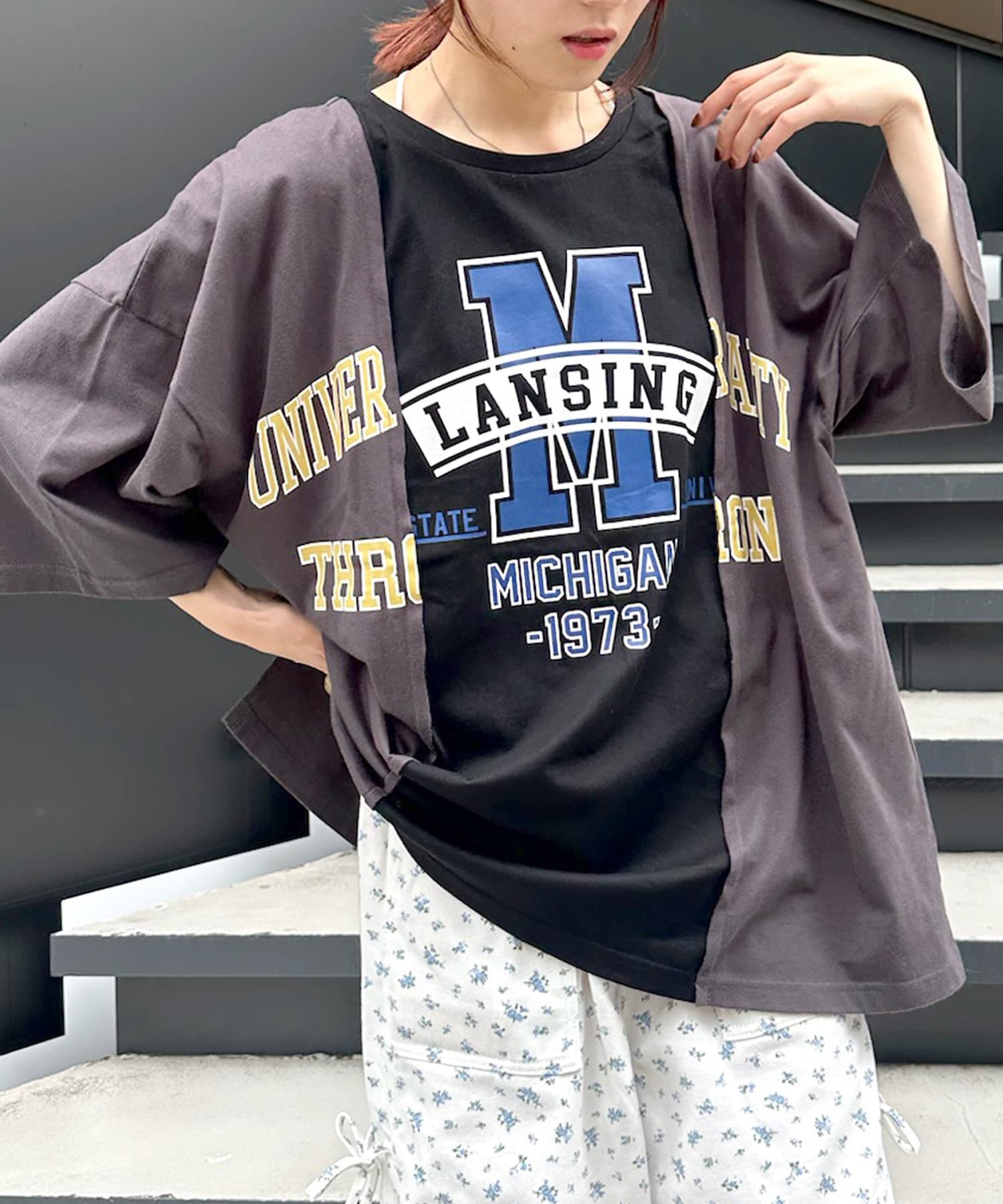 OUTLET(アウトレット) 【w closet】リメイク切替Tシャツ