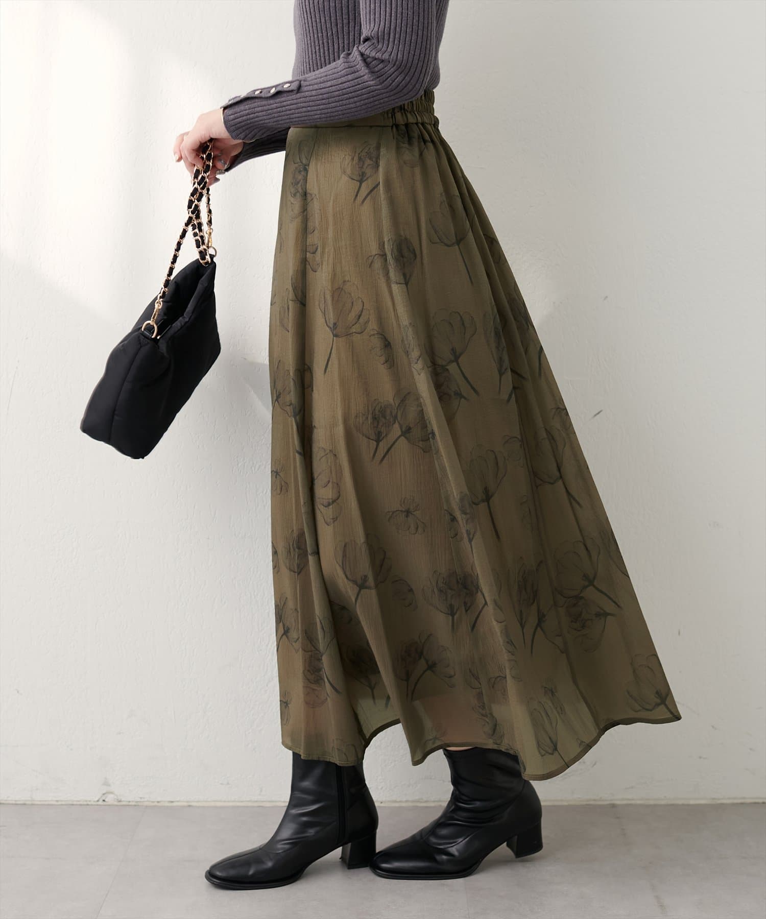 NICE CLAUP / OLIVE des OLIVE OUTLET(ナイスクラップ  / オリーブ デ オリーブ アウトレット) 【natural couture】長さ変えれるシアー大花フラワースカート