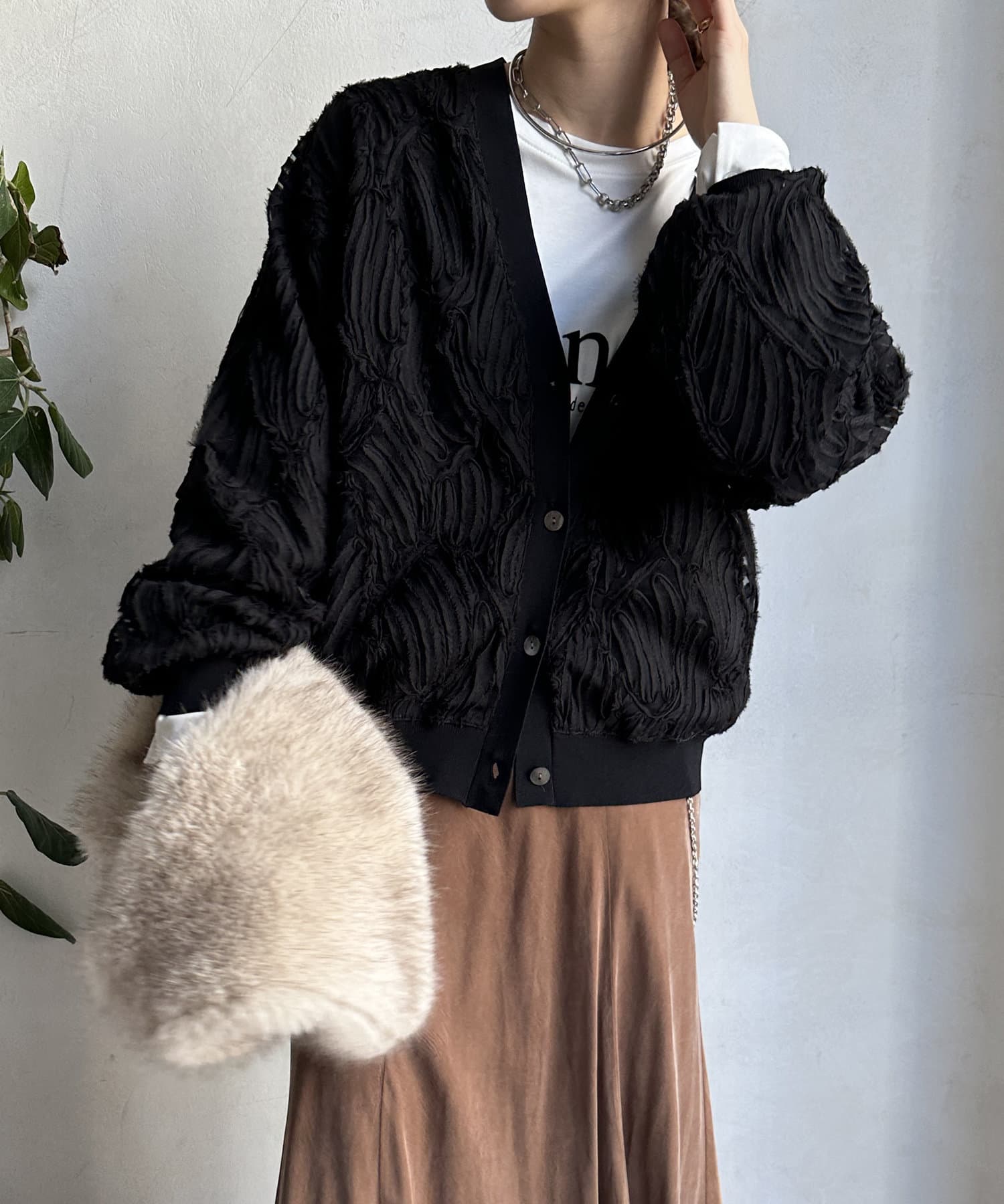 DOUDOU(ドゥドゥ) 【WEB限定】Vネック刺繍レースカーディガン