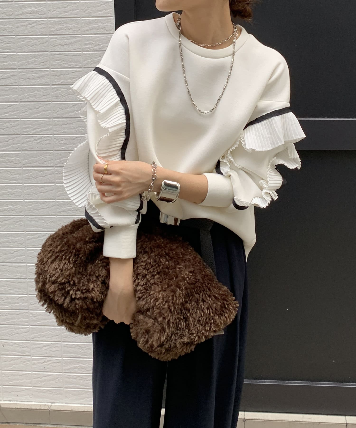 DOUDOU(ドゥドゥ) 【WEB限定】プリーツスリーブダンボールトップス