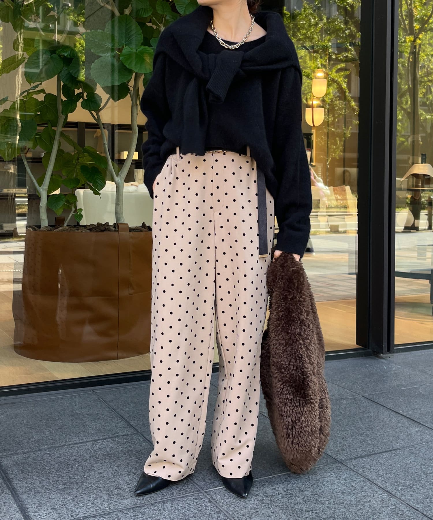 maison de Dolce. メゾンドドルチェ　フロッキードットパンツ S Maison de Dolce フロッキードットパンツ S ブラック