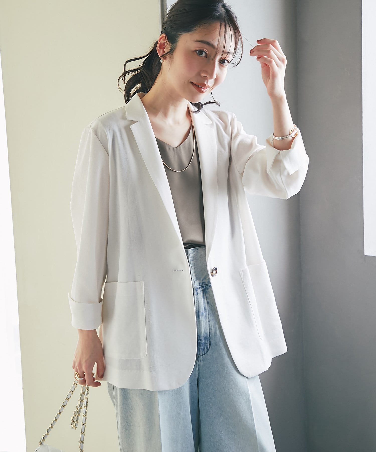 ジャケット ざっくり ライト こなれ ミディアム コート 感 しわにならない！】リネンライクライトジャケット | La boutique
