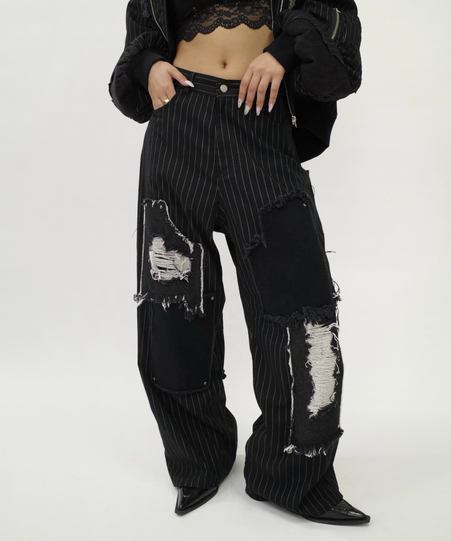 kusikohcブラック パッチワークパンツ Pants