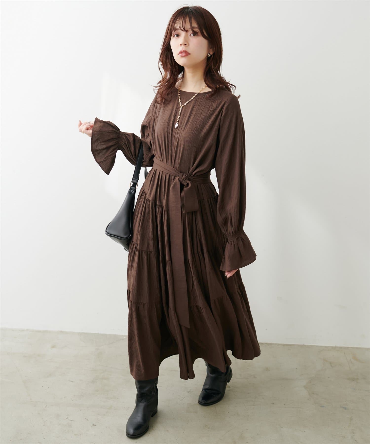natural couture】キャンディースリーブティアードワンピース