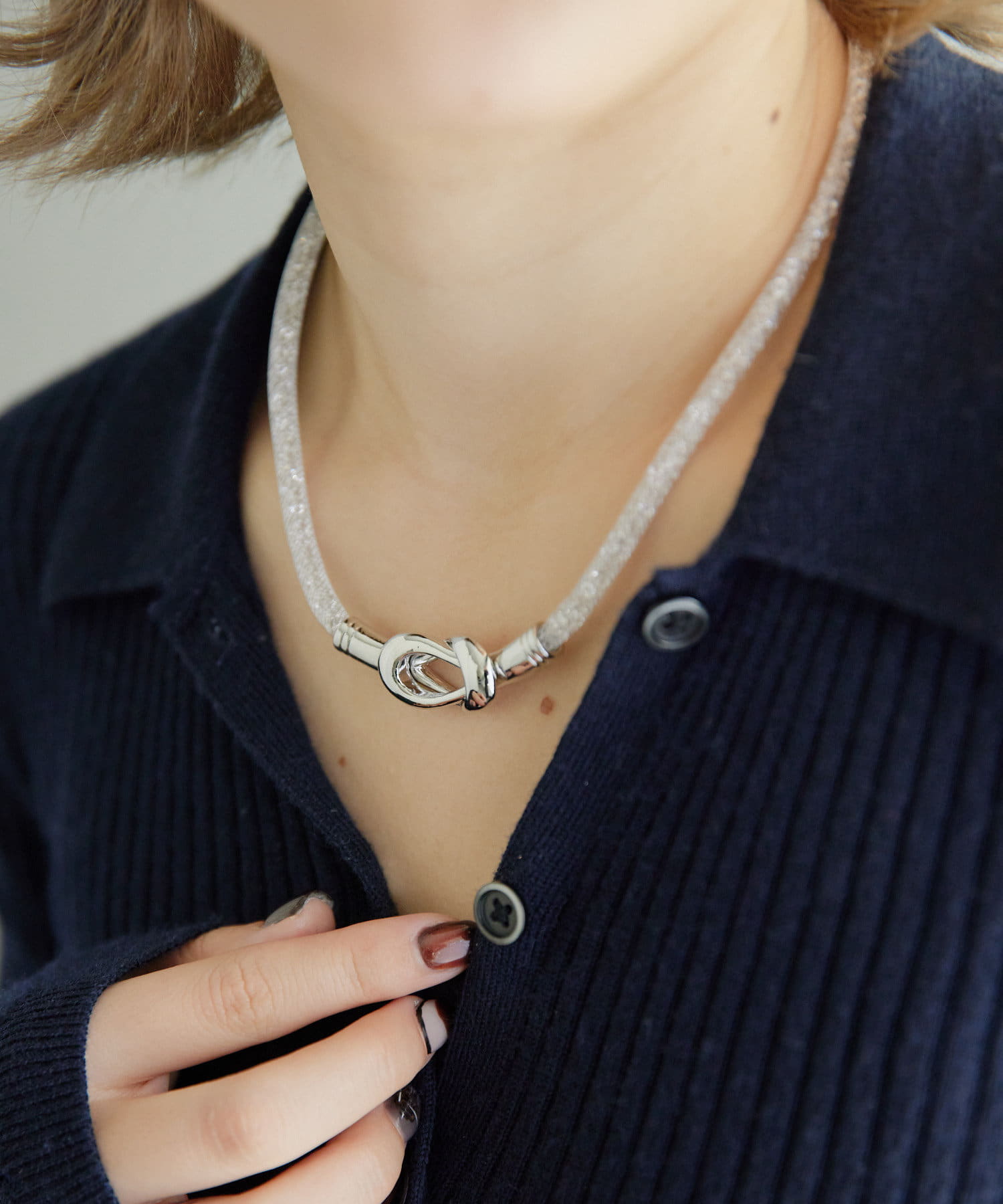 ear PAPILLONNER(イア パピヨネ) クリスタルメッシュチェーンネックレス