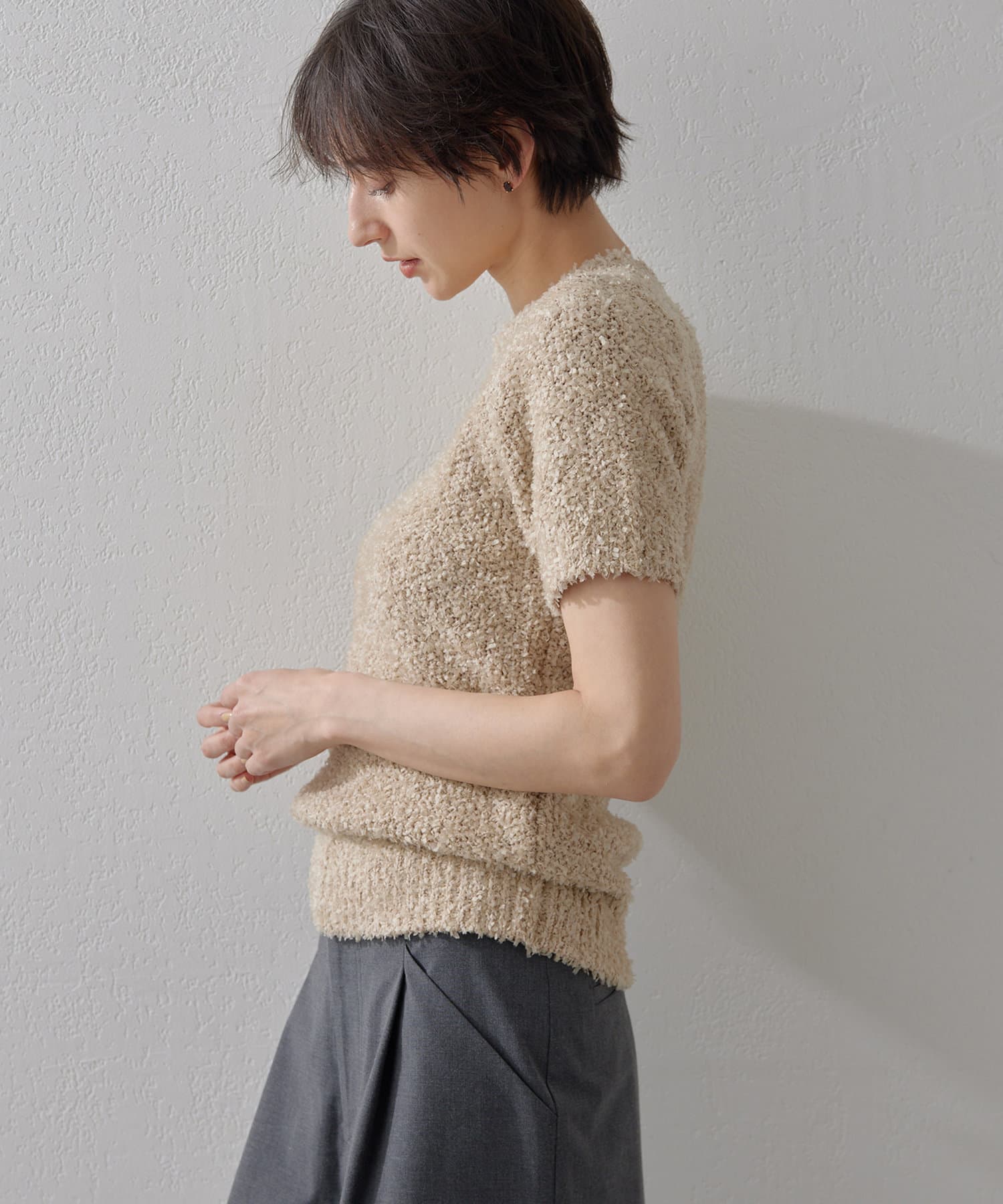 Whim Gazette ハンソデTWEEDYニットプルオーバー ハンソデTWEEDYニットプルオーバー | Whim Gazette(ウィム