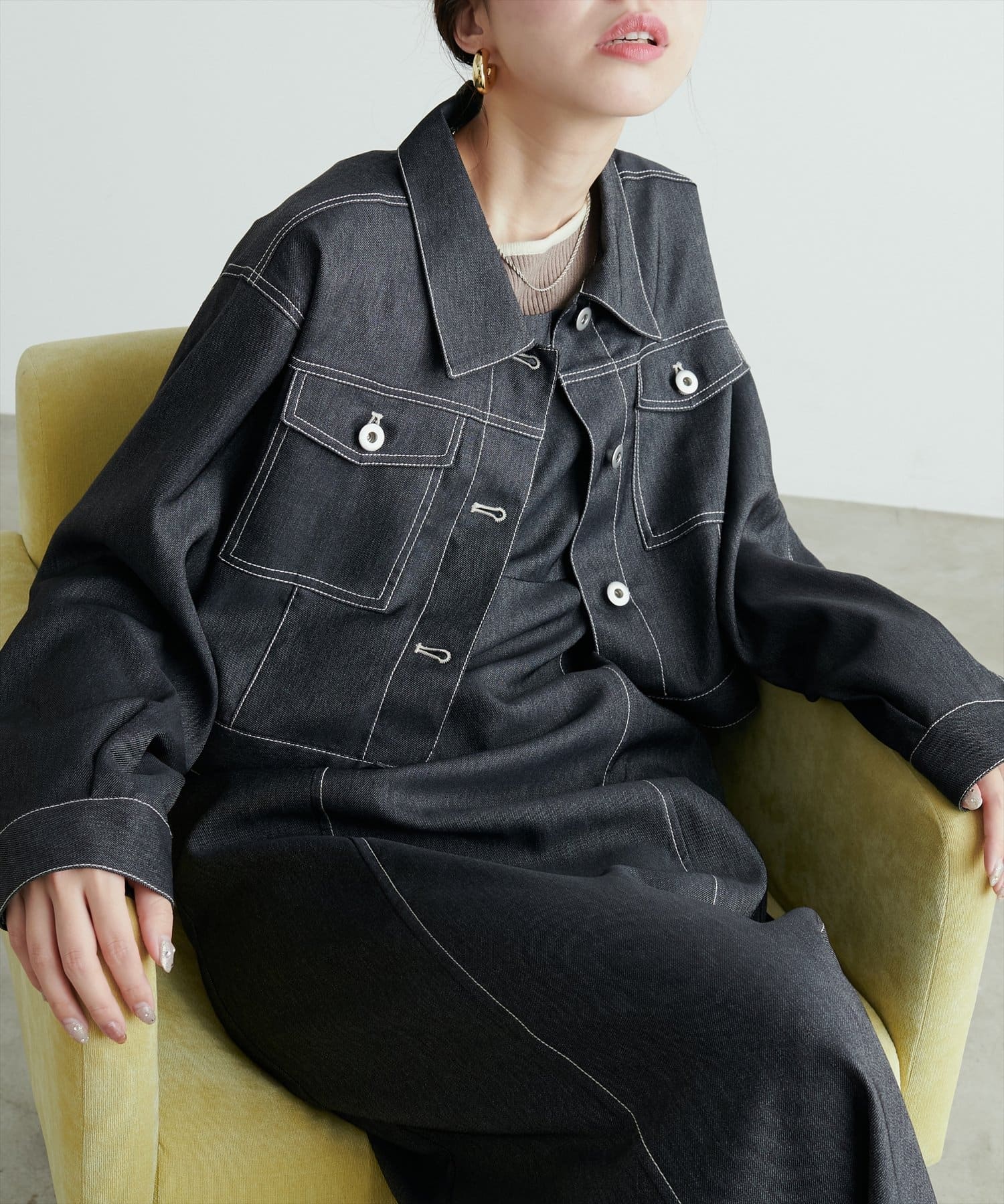 NICE CLAUP / OLIVE des OLIVE OUTLET(ナイスクラップ  / オリーブ デ オリーブ アウトレット) 【natural couture】デニム風ショート丈ブルゾン