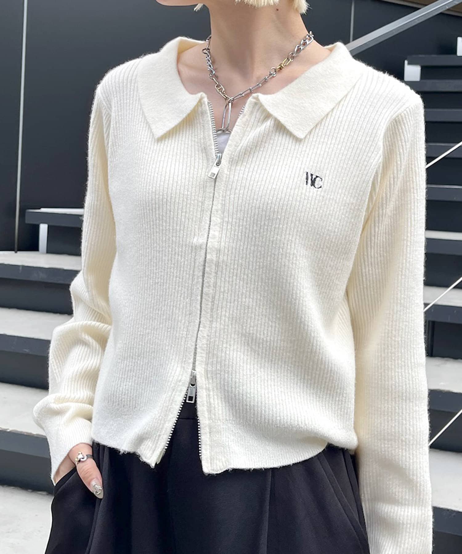 OUTLET(アウトレット) 【w closet】衿付Wジップカーディガン