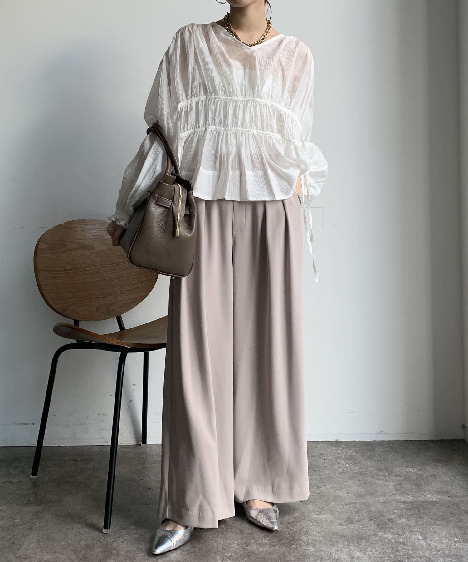 楊柳シフォンギャザーブラウス WEB限定】楊柳シフォンギャザーブラウス | DOUDOU(ドゥドゥ