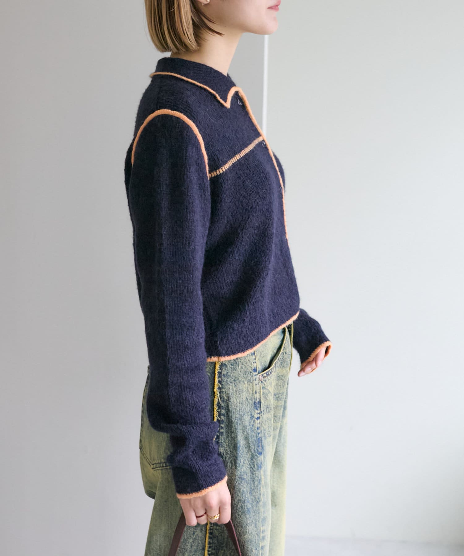w closet】配色パイピングニットカーディガン | OUTLET