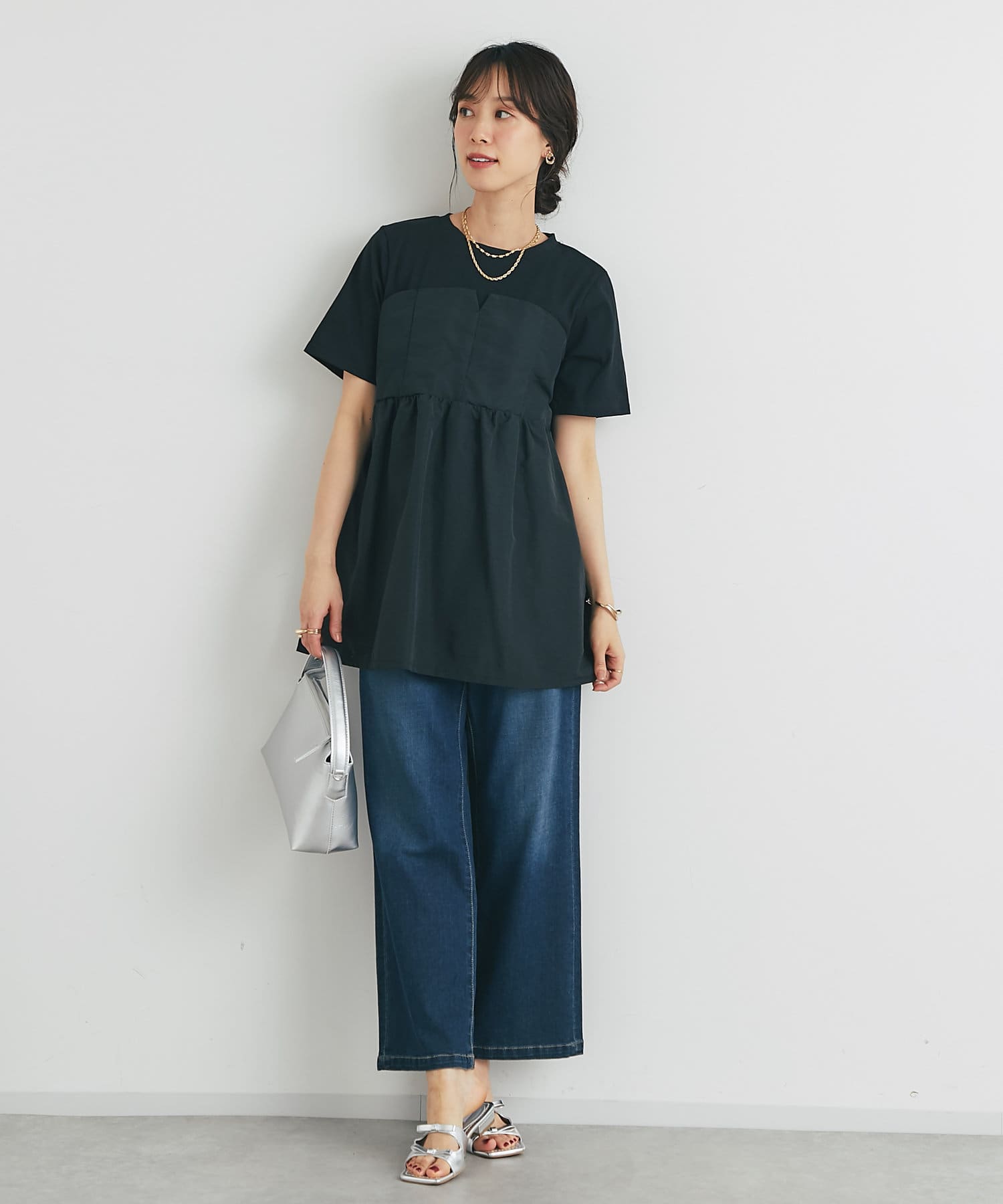 un dix cors(アンディコール) 《スタイルアップ効果◎》ドッキング切替Tシャツ