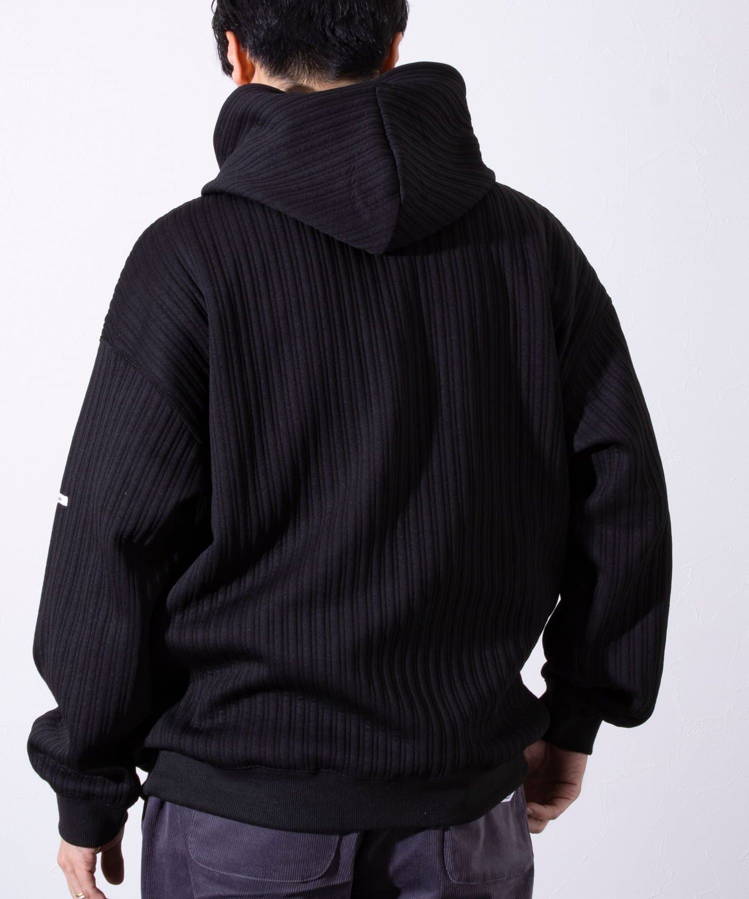 GLOSTER】ストライプキルティング プルオーバーパーカー フーディ