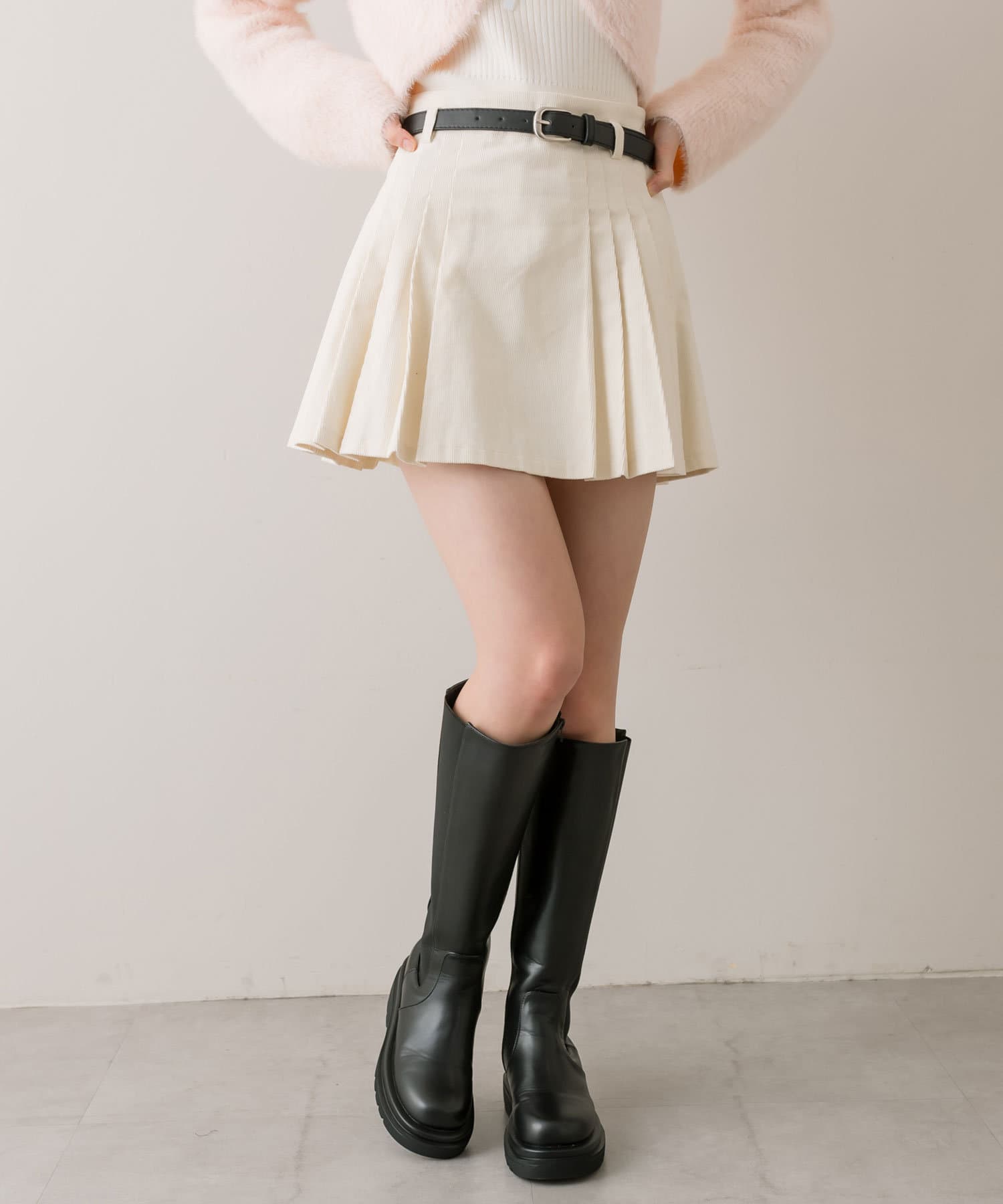 OLIVE des OLIVE ベルト付き裾レイヤードプリーツスカート OLIVE des スカート ベルト付き裾レイヤードプリーツスカート