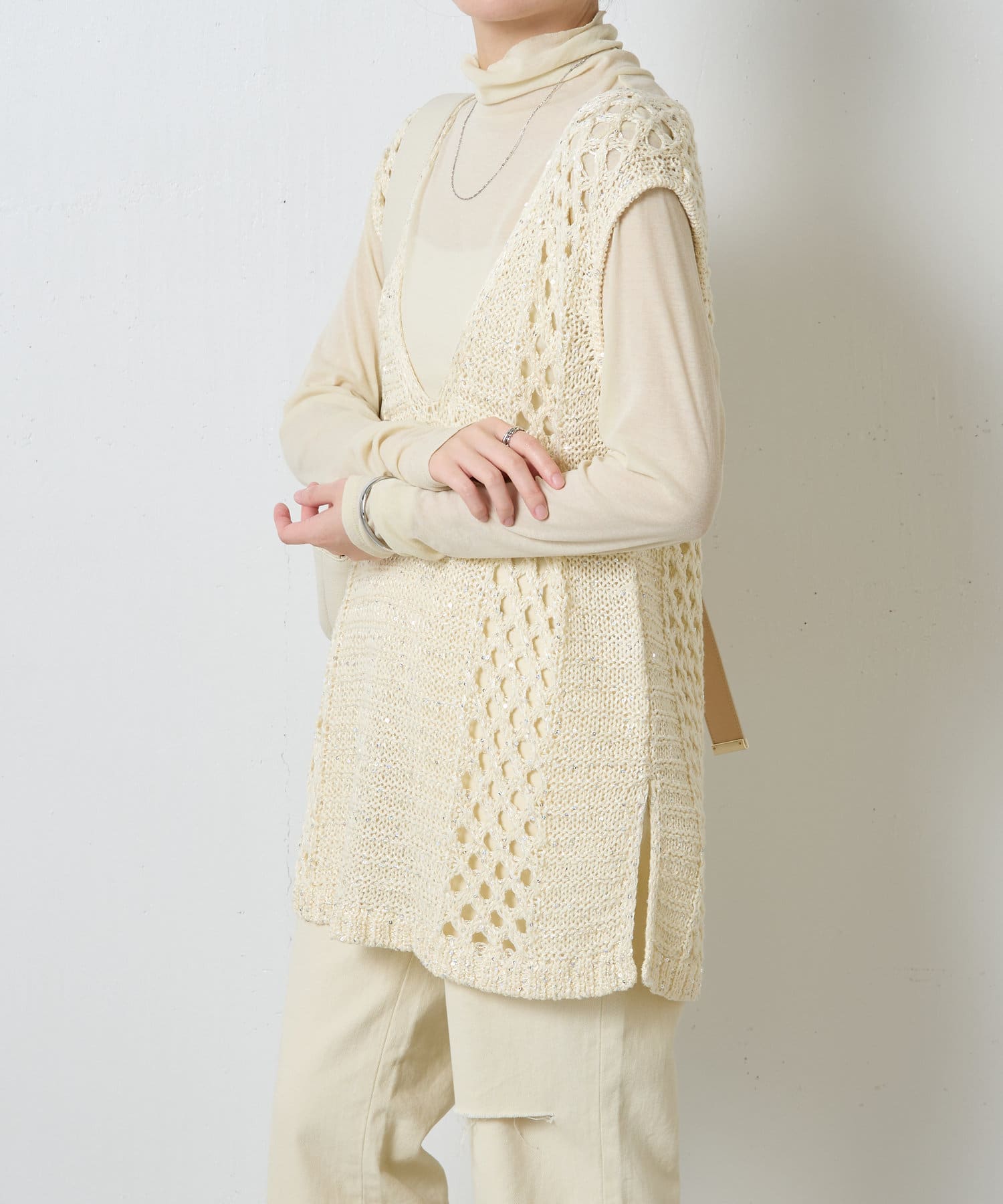 JUNMIKAMI アルパカシャギーvネックベスト