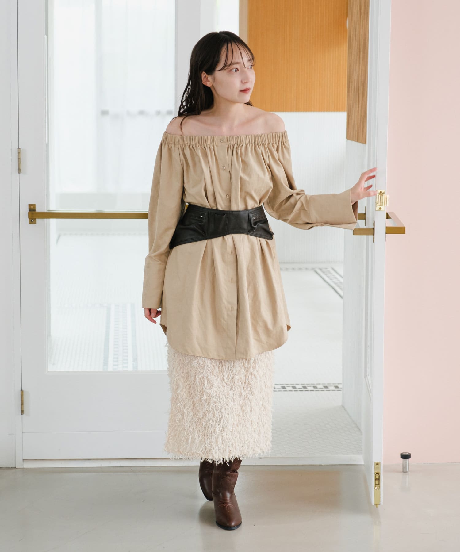 Kastane】レザーライクギャザーチュニック | OUTLET