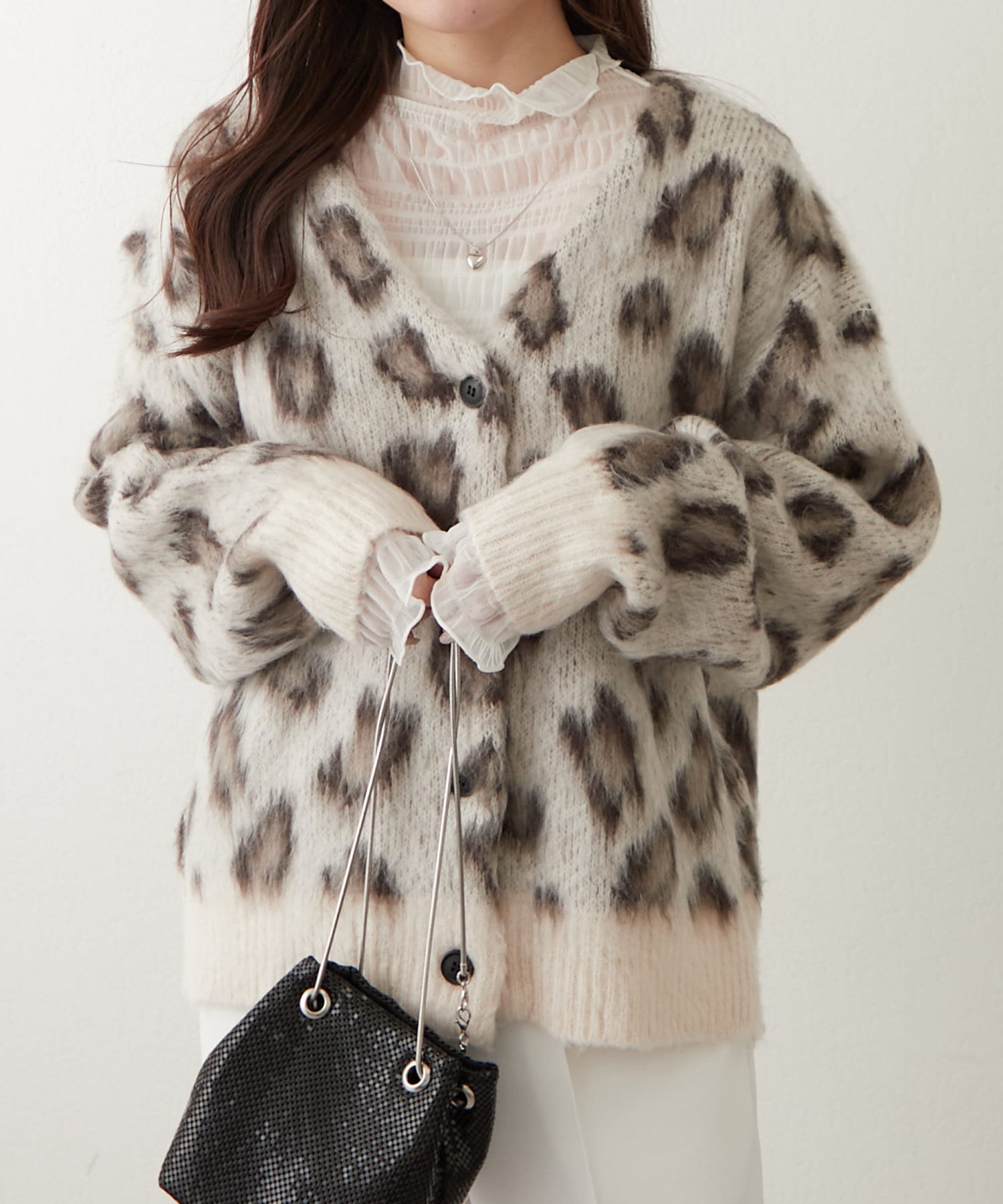 レオパード柄シャギーカーディガン | NICE CLAUP / OLIVE des OLIVE