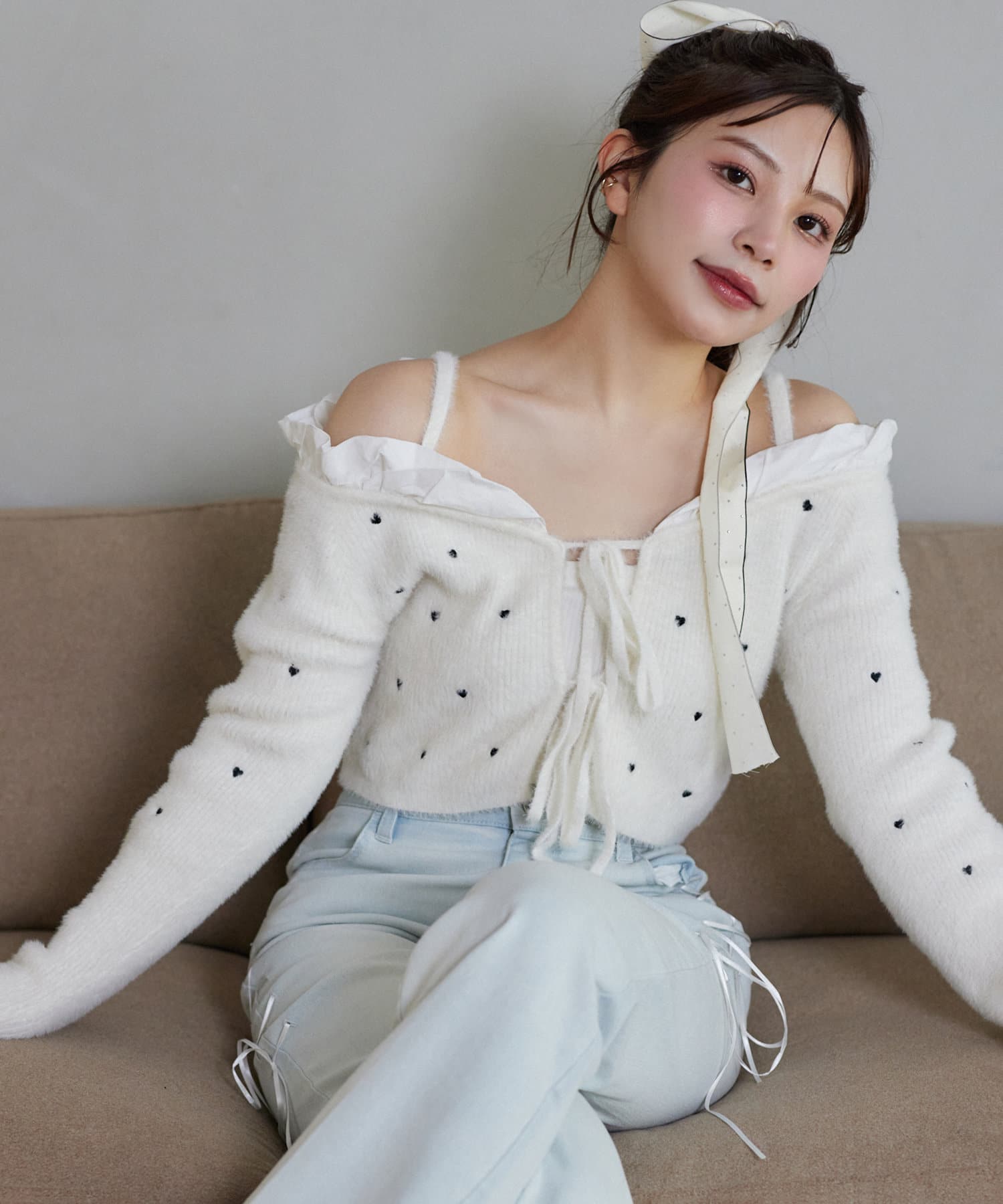 Heart collection】ハート刺繍リボンニット | one after another