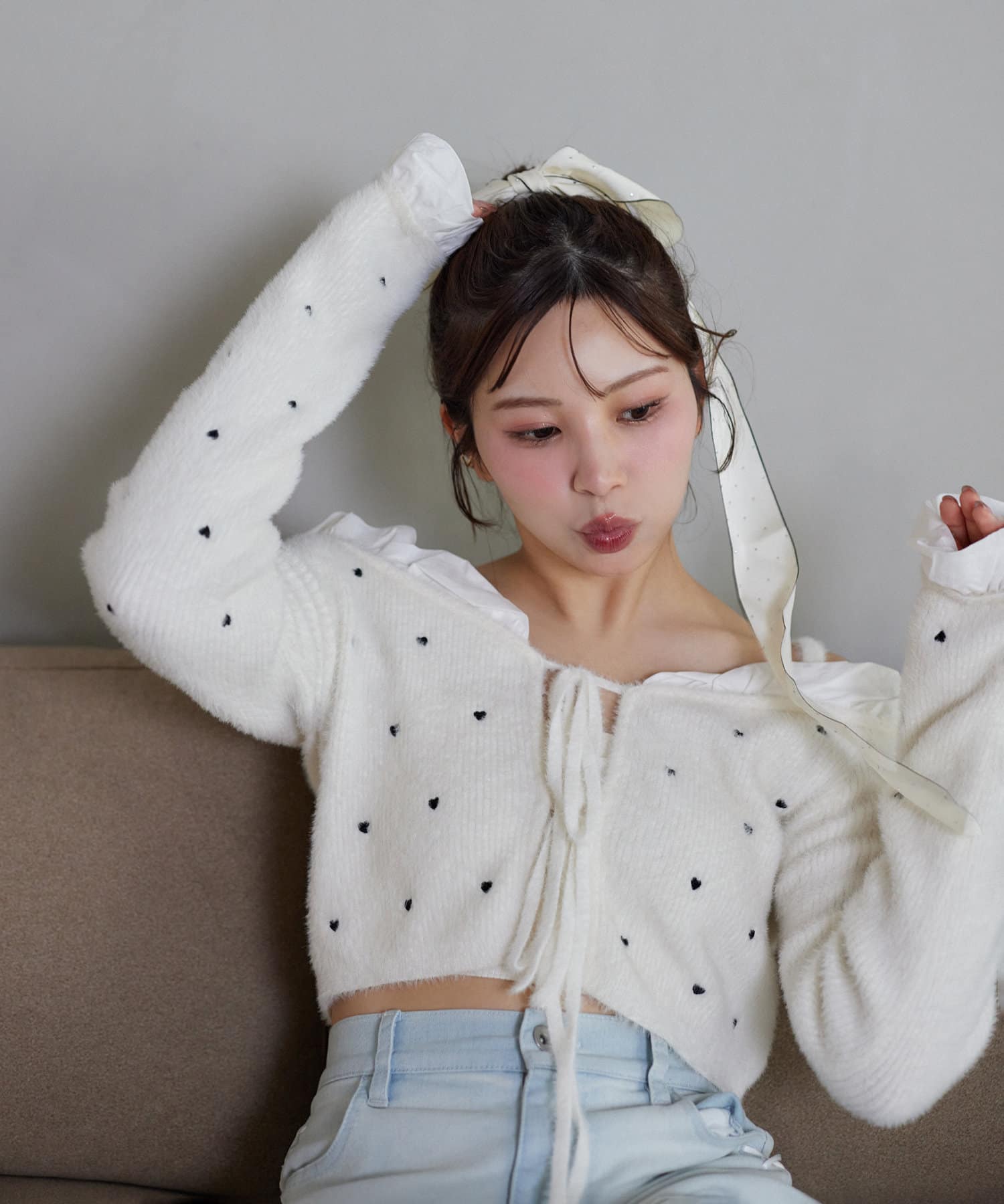 Heart collection】ハート刺繍リボンニット | one after another