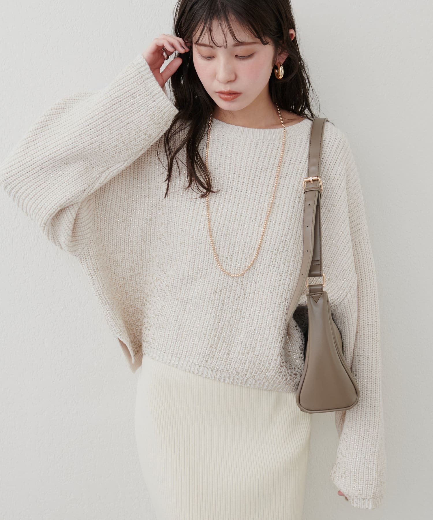 アクリルバルキー箔プリントニットプルオーバー STYLEBLOCK ニット セーター アクリルバルキー箔プリントニット