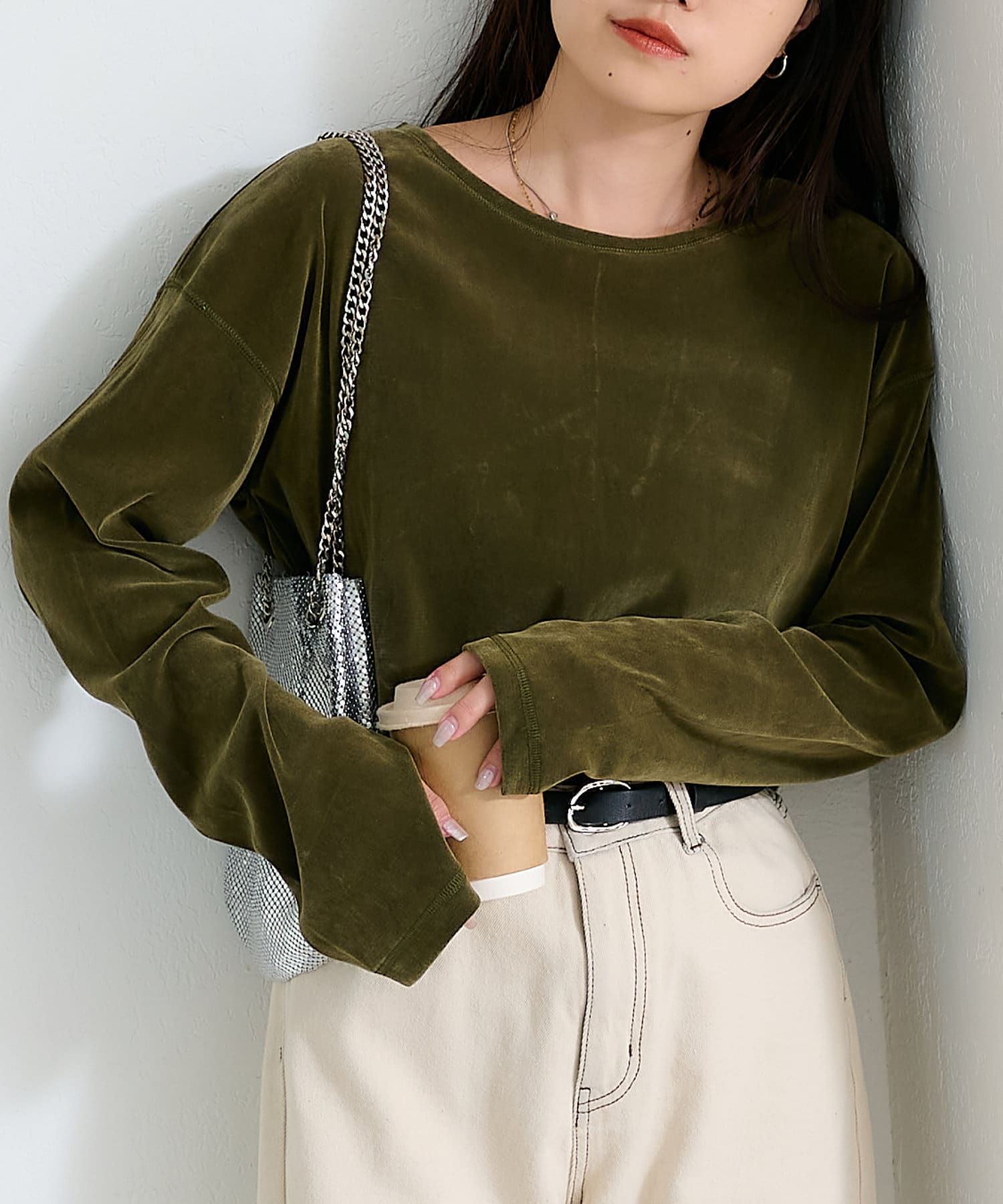 tシャツ ファーティペット付ベロアトップス レディース FETICO/フェティコ】《STUDIOUS別注》 VELOUR GATHERD TOP