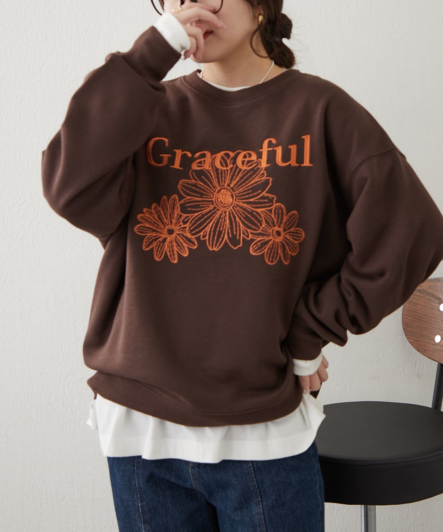 裏起毛フラワー刺繍スウェット | Remind me and forever