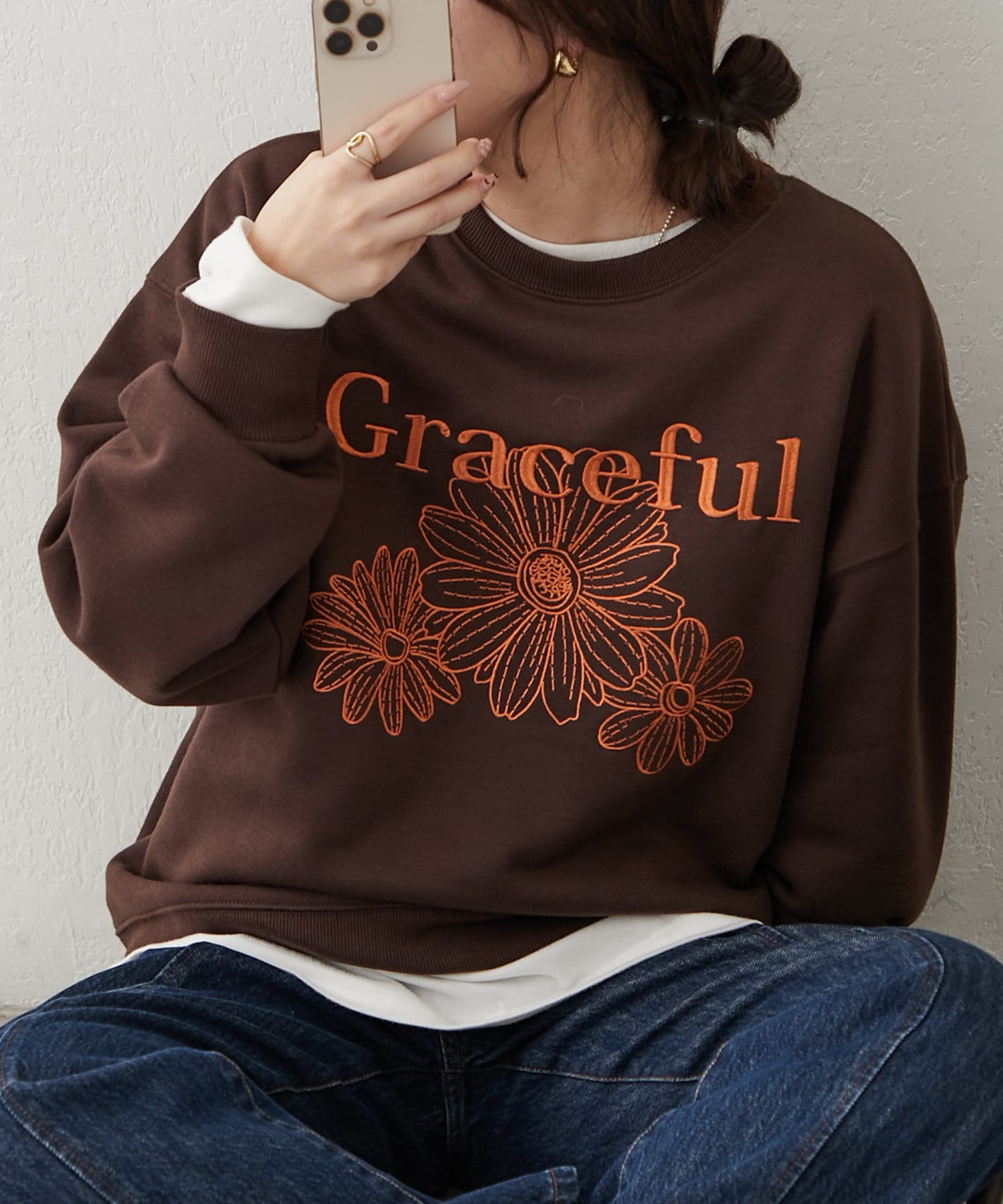 裏起毛フラワー刺繍スウェット | Remind me and forever(リマインド