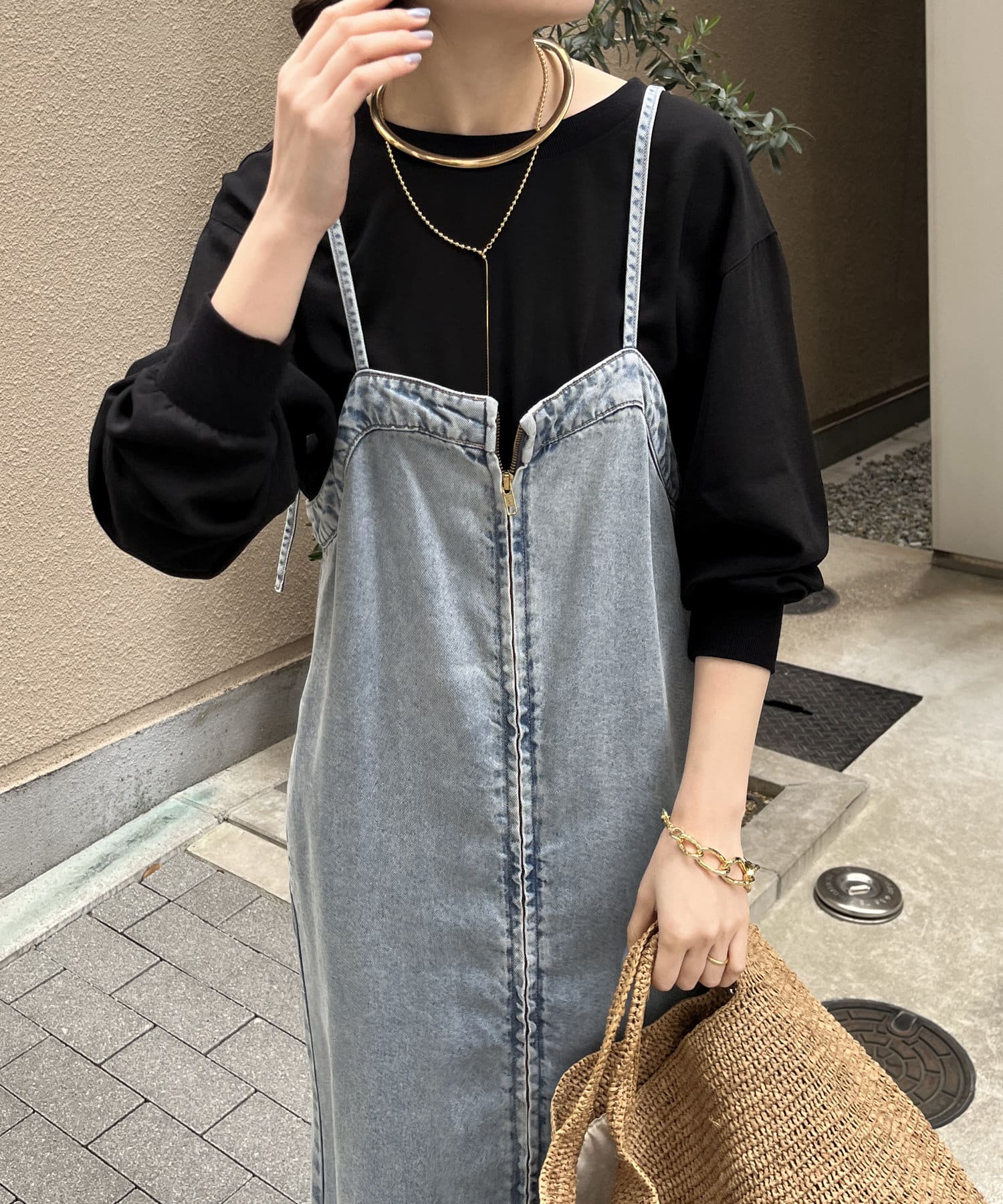 DOUDOU(ドゥドゥ) 【シーズンレスに着られる】袖リブバックボタンジョーゼットプルオーバー