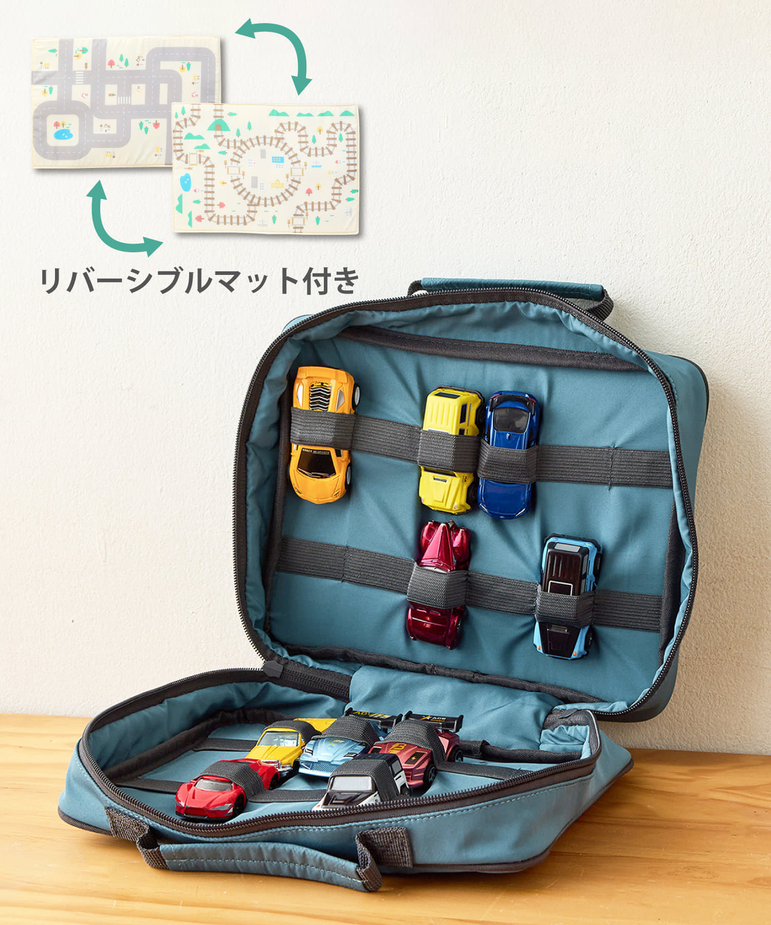 3COINS(スリーコインズ) 《遊べるマット付き！》ミニカー収納BAG