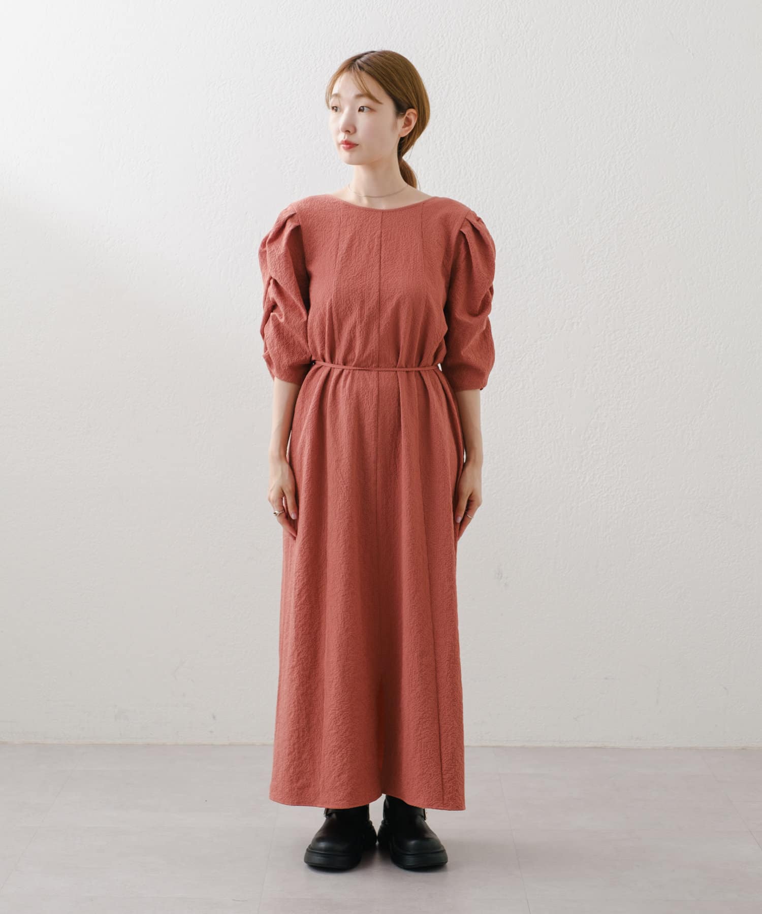 OUTLET(アウトレット) 【Kastane】シアーサッカーギャザーワンピース