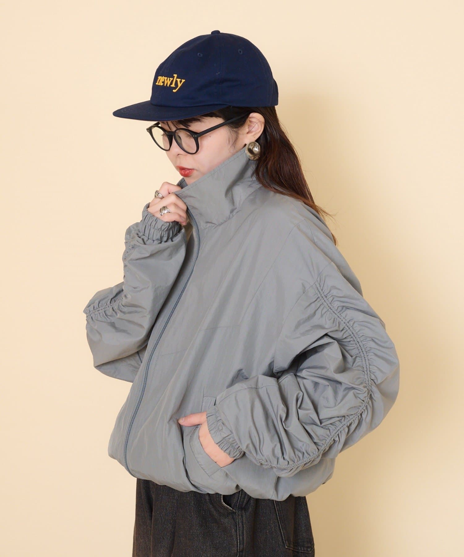 CIAOPANIC TYPY(チャオパニックティピー) レディース 【UNISEX】袖ギャザーナイロンブルゾン グレー