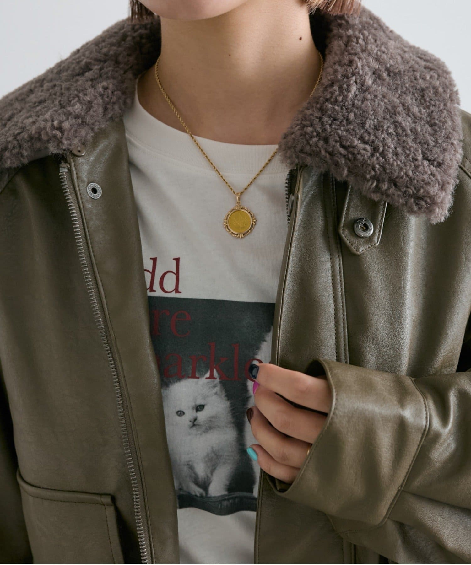 OUTLET(アウトレット) 【w closet】【2WAY】ボア付エコレザージャケット