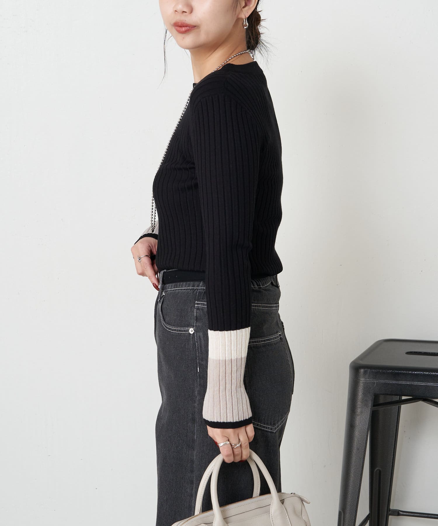 Jena　espace merveilleux(ジェナ　エスパスメルヴェイユ) 3配色袖シアーニット