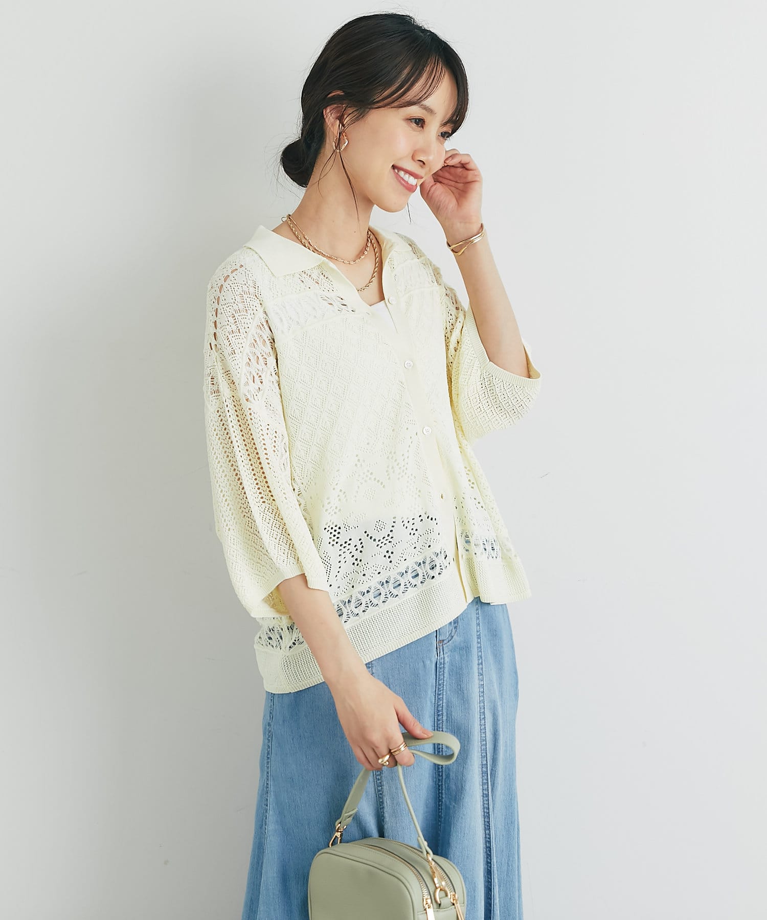 【新品】EENK 韓国 45000円 カーディガン レース かぎ編み ニット 新品】EENK 韓国 45000円 カーディガン レース かぎ編み ニット