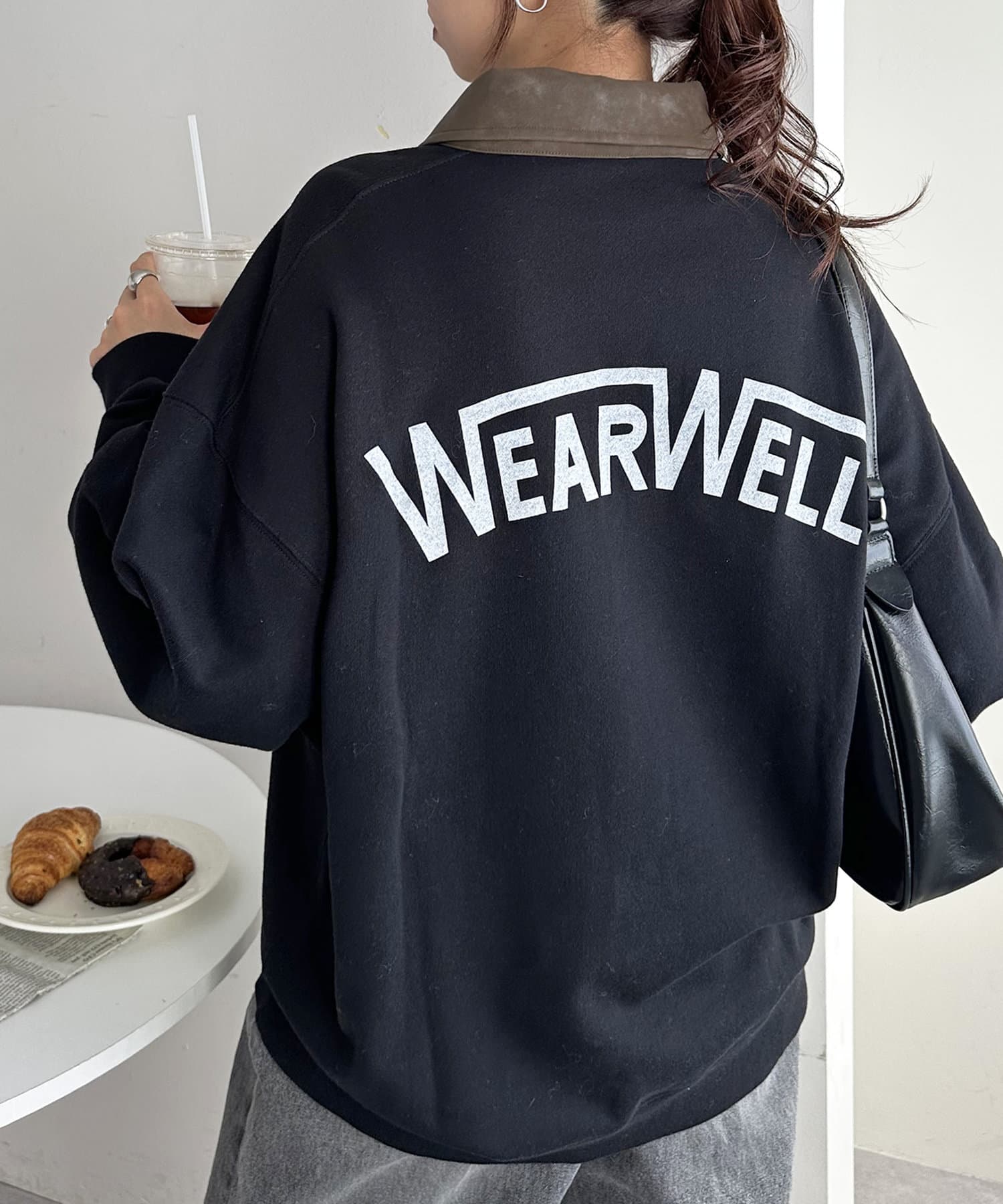 DISCOAT(ディスコート) レディース 【ユニセックス】WEARWELL衿PUハーフジップスウェット ブラック