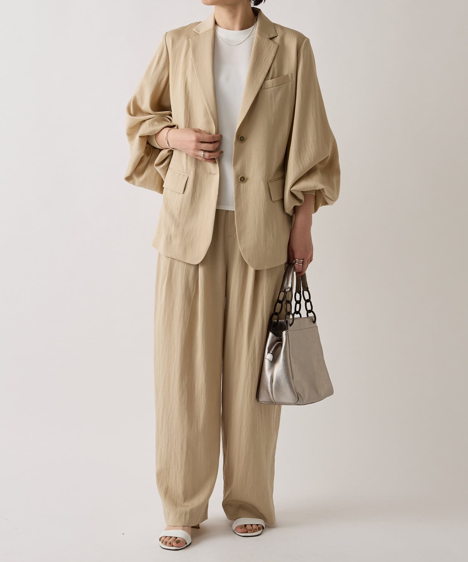 BEARDSLEY 袖ぷっくりリネンジャケット　ベージュ BEARDSLEY｜リネンジャケット | Rakuten Fashion(楽天