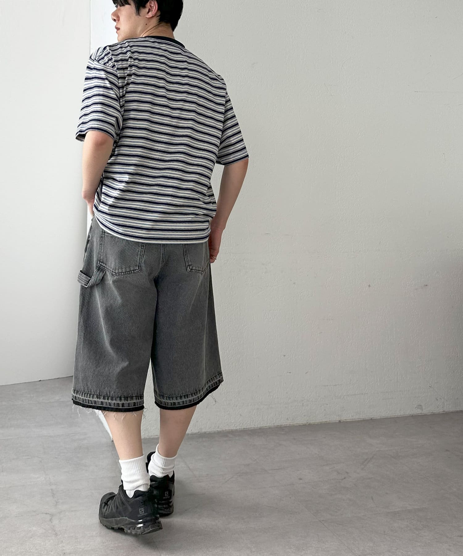 DISCOAT(ディスコート) 【ユニセックス】ワンポイント刺繍ボーダーリンガーTシャツ