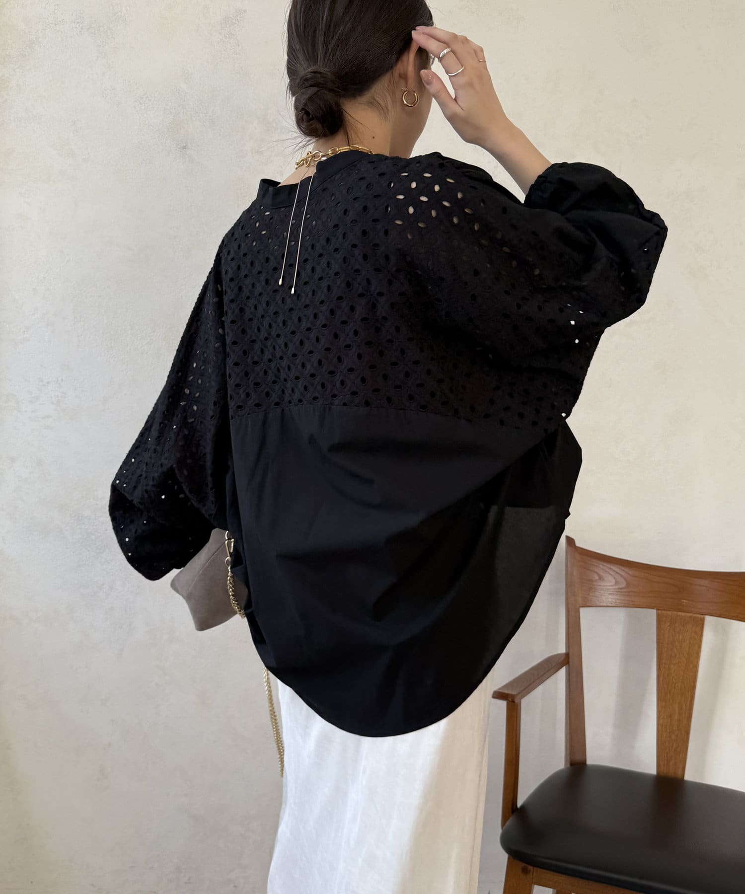 DOUDOU(ドゥドゥ) 【WEB限定】カットワークレース切替ブラウス
