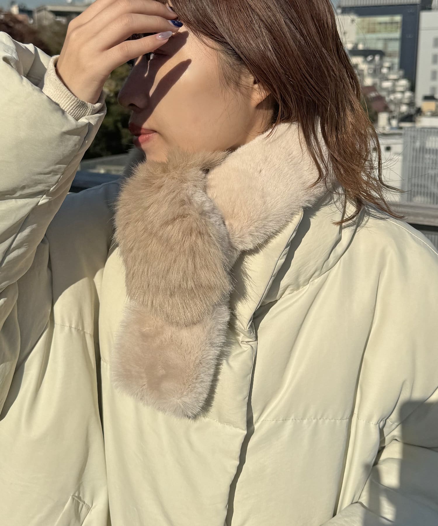 bubbles Long fur mini jacket アイボリー