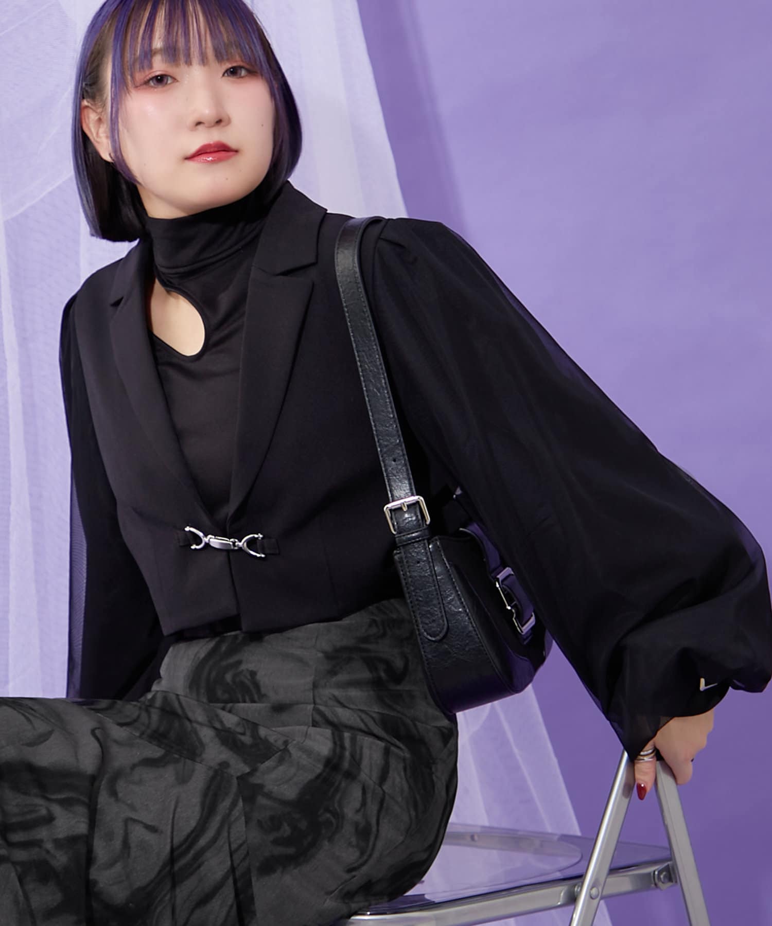 美品【エムプルミエ クチュール】麻綿 フリルノーカラー 七分袖