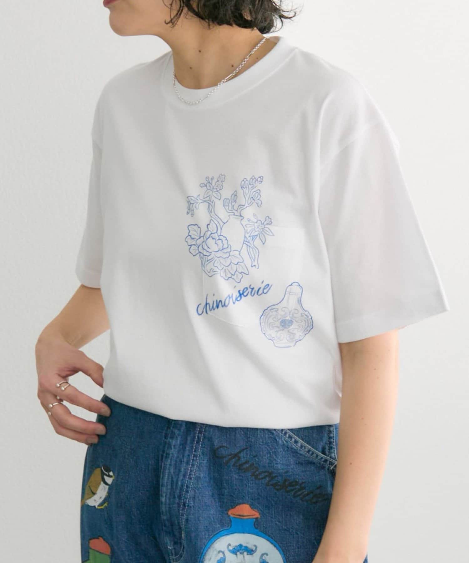 ear PAPILLONNER(イア パピヨネ) レディース シノワズリTシャツ【Work of Art × SUM1 STYLE (ワークオブアートケンダイ×スミスタイル)】 ホワイト