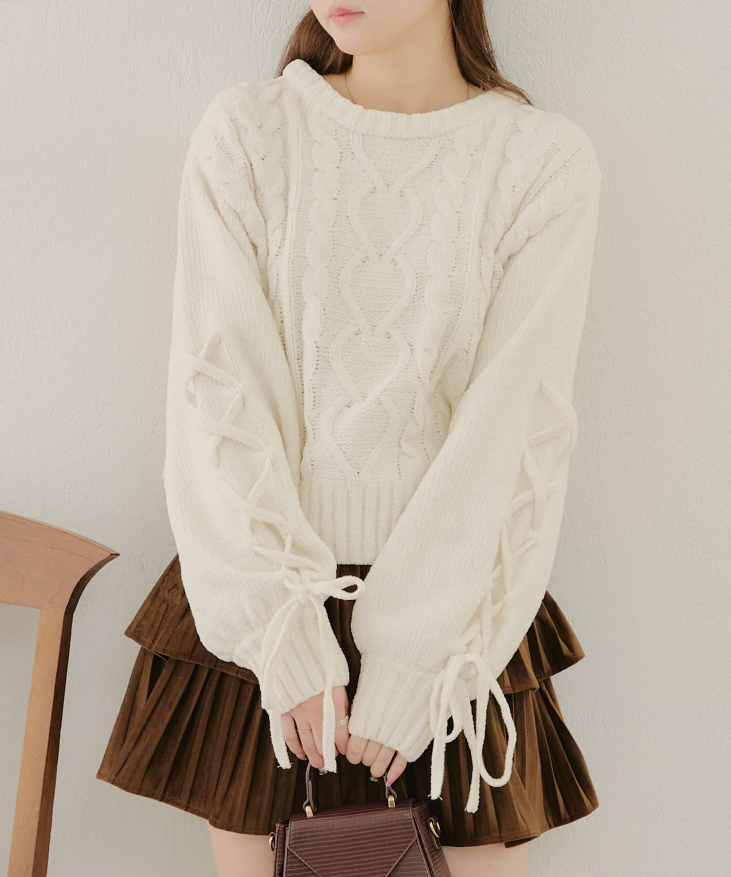 Remind me and forever(リマインドミーアンドフォーエバー) 袖編上げケーブルプルオーバー