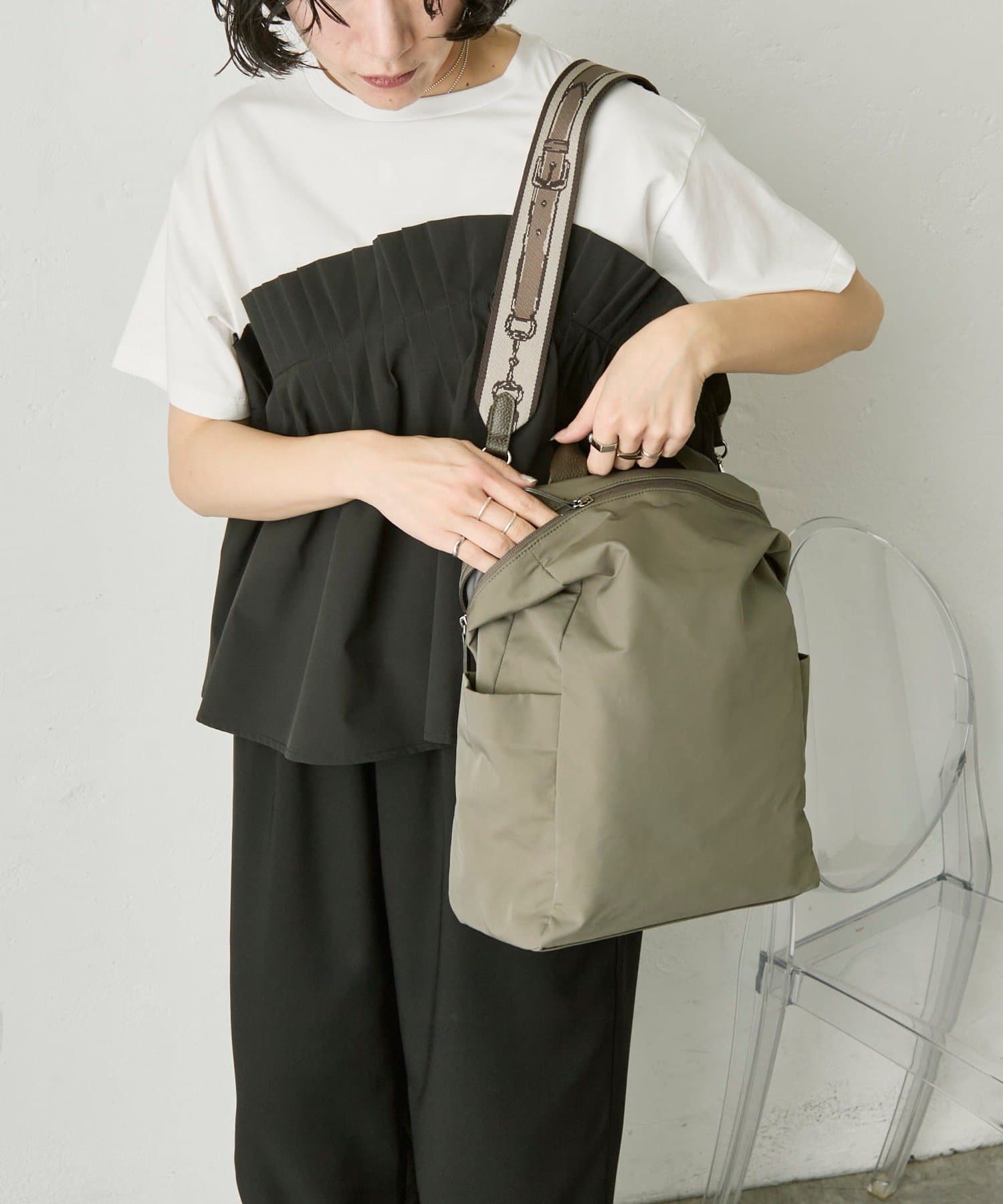 ear PAPILLONNER(イア パピヨネ) 【A4対応/撥水】柄ワイドテープリュック＆ショルダーバッグ