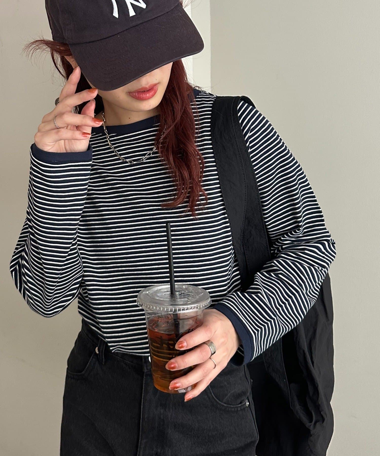 DISCOAT(ディスコート) レディース 【WEB限定】細ボーダーTシャツ ネイビー