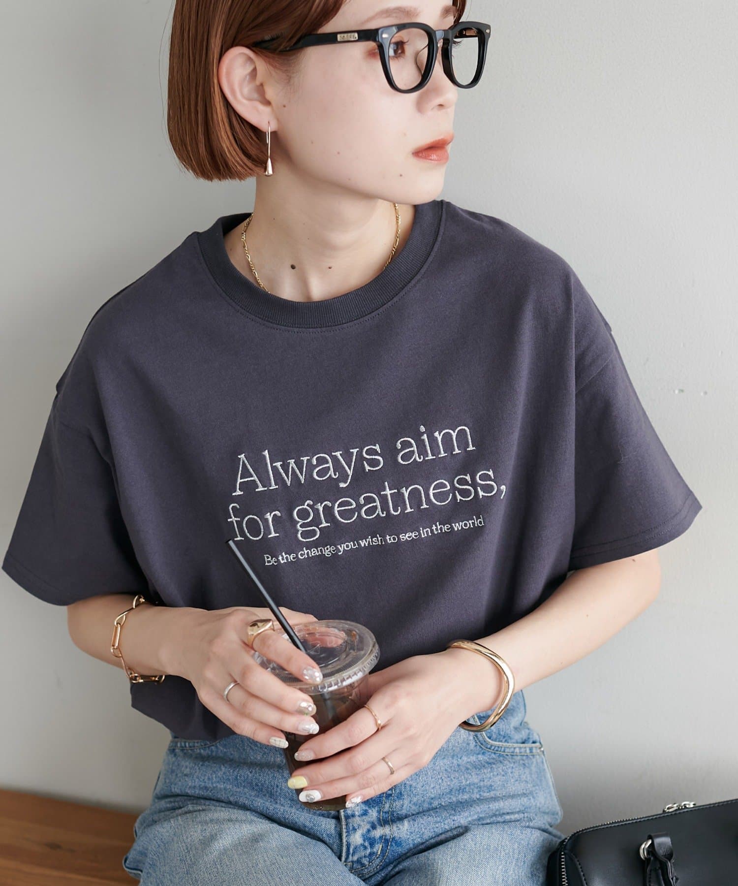 DISCOAT(ディスコート) レディース 【WEB限定】Always刺繍ロゴTシャツ グレー