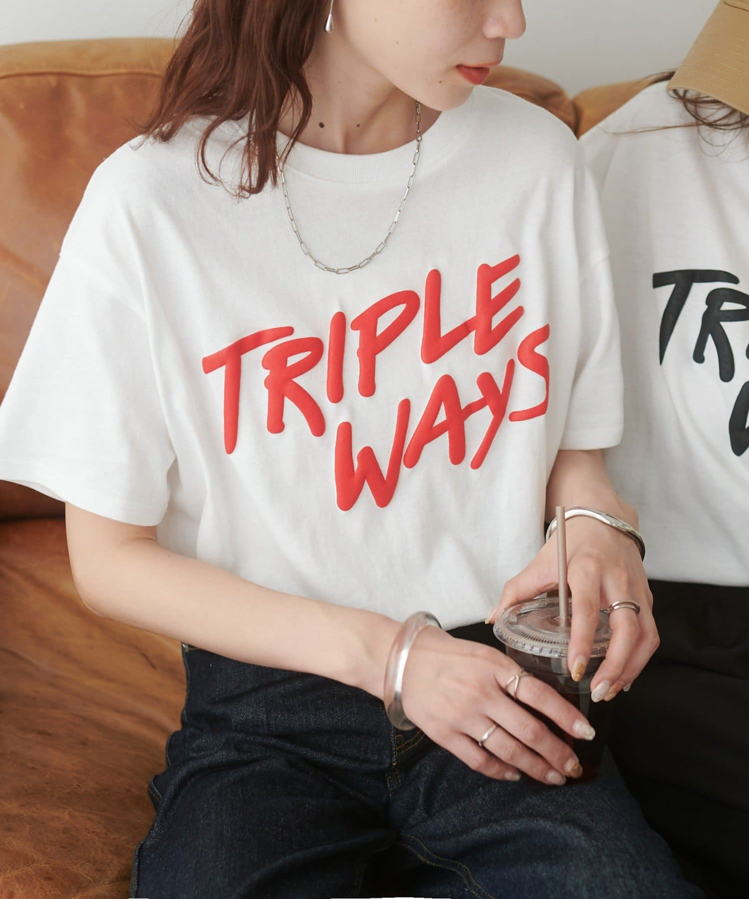 DISCOAT(ディスコート) レディース 【WEB限定】TRIPLEフクレプリントTシャツ レッド