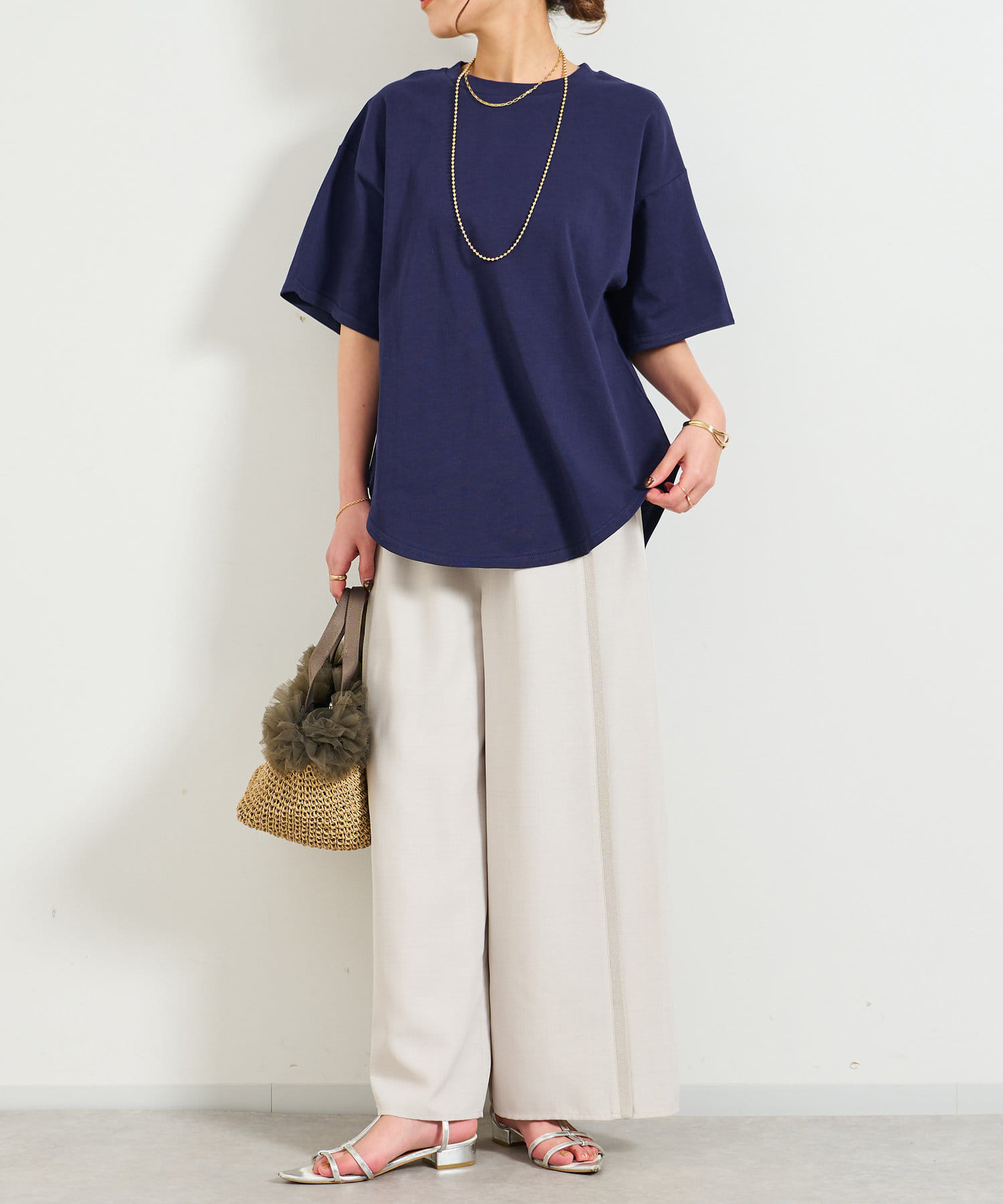 un dix cors(アンディコール) シルケット風シンプル5分袖Tシャツ