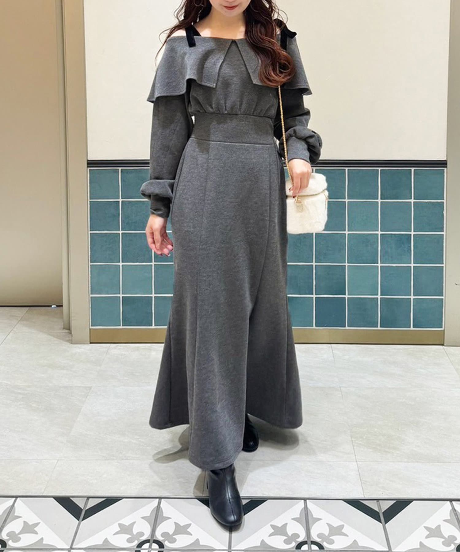 one after another】肩リボンカットロングワンピース | NICE CLAUP